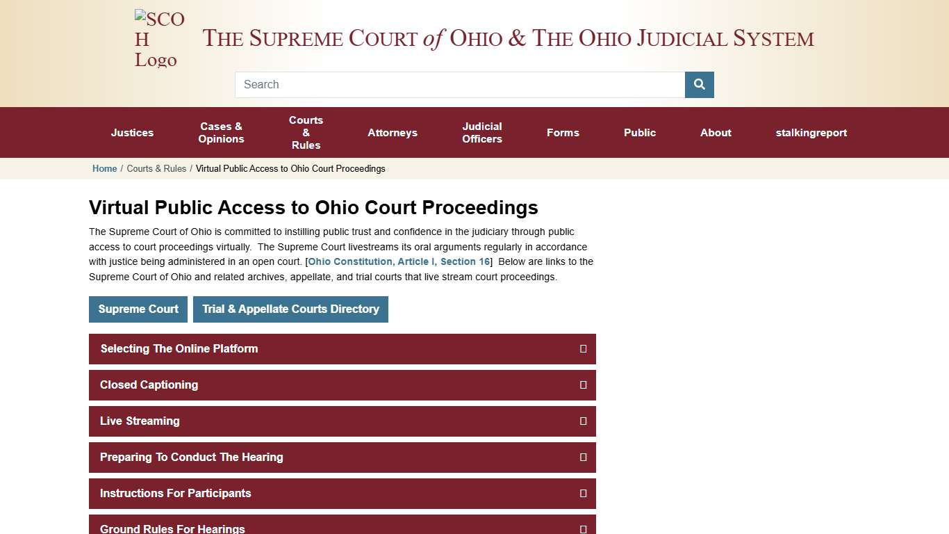 Virtual Public Access to Ohio Court Proceedings » Supreme Court of Ohio